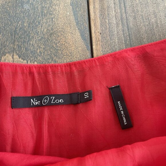 NIC+ZOE Red White Boho Hippie A-Line Skirt Silky Zip Closure Size 10 (R8) - Picture 10 of 12